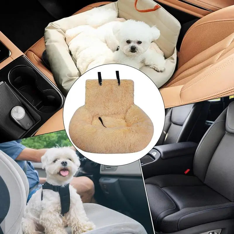 Soft Plush Dog Seat Kennel Cat Car Seat Cushion Puppy Bed With Adjustable Fixed Strap Cat Pet Traveling Carry Vehicle Supplies