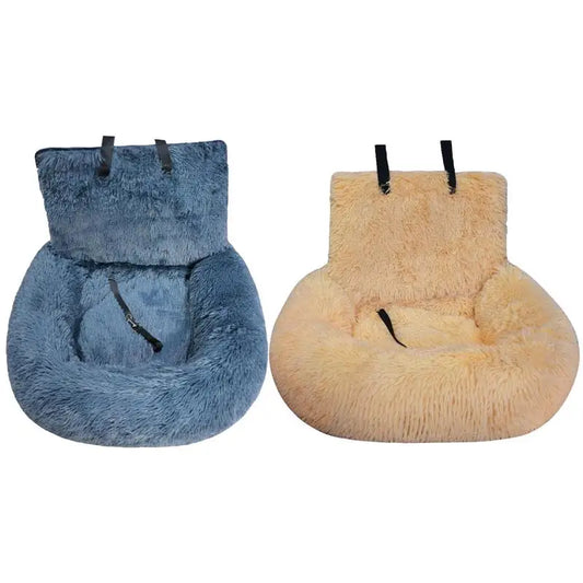 Soft Plush Dog Seat Kennel Cat Car Seat Cushion Puppy Bed With Adjustable Fixed Strap Cat Pet Traveling Carry Vehicle Supplies