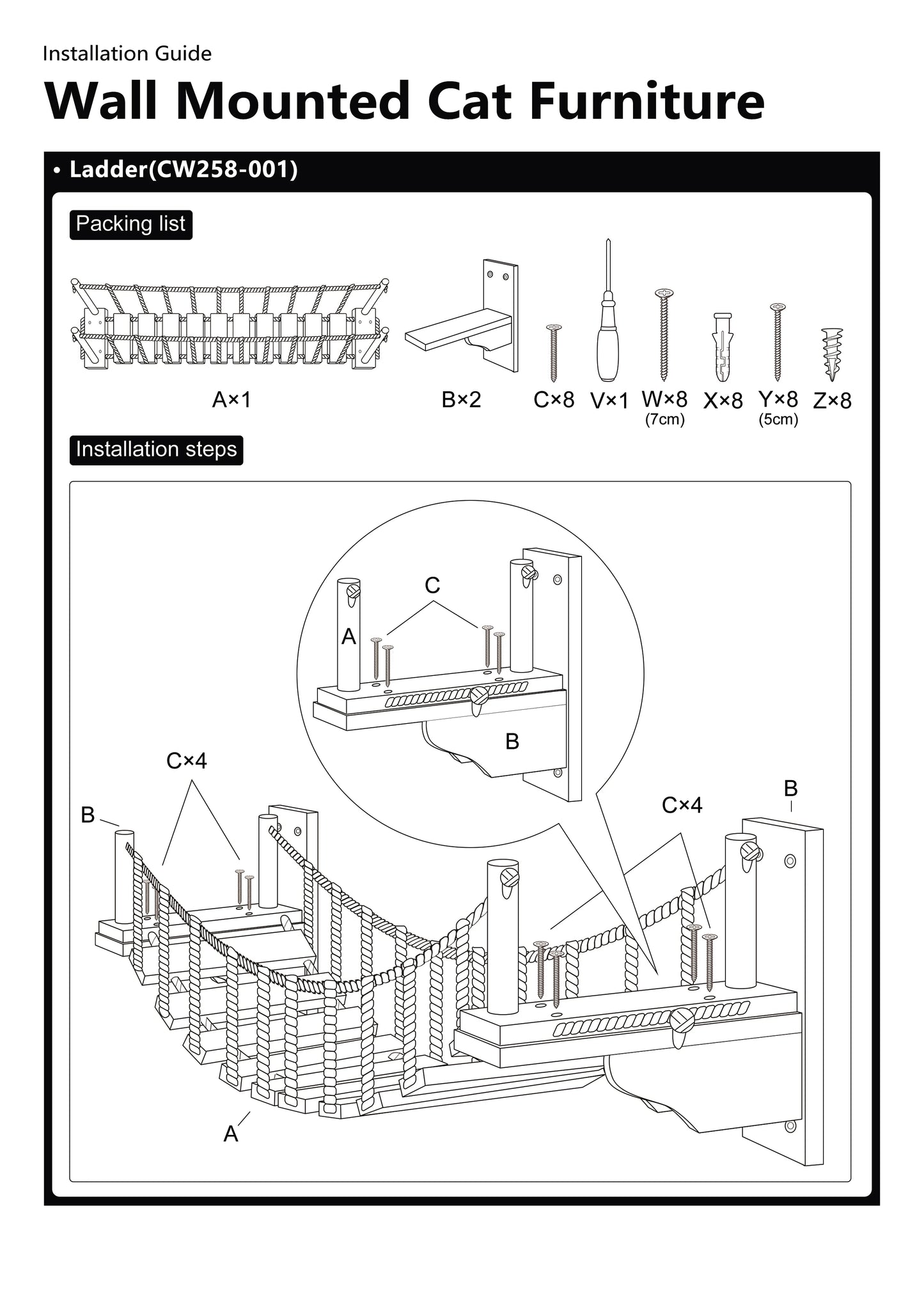 39.4In Wall-mounted Cat Roped Bridge for Indoor Cats Steps with Sisal Wall Wooden Furniture for Sleeping Playing Climbing
