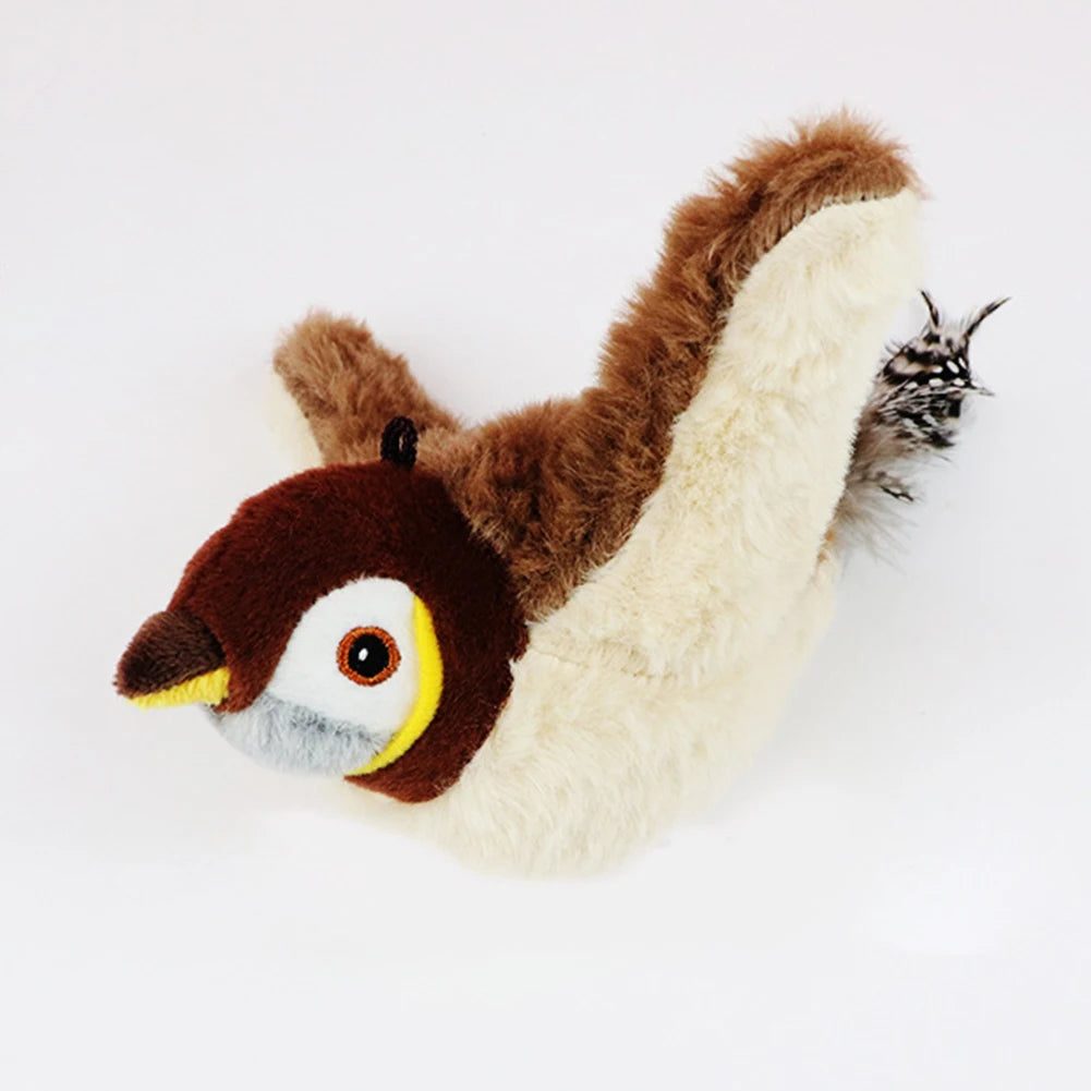 Interactive Cat Toys Flapping Wings(no Flying) Sparrow Catnip Toys Simulated Chirping Bird with Vibration Sensor for Cats