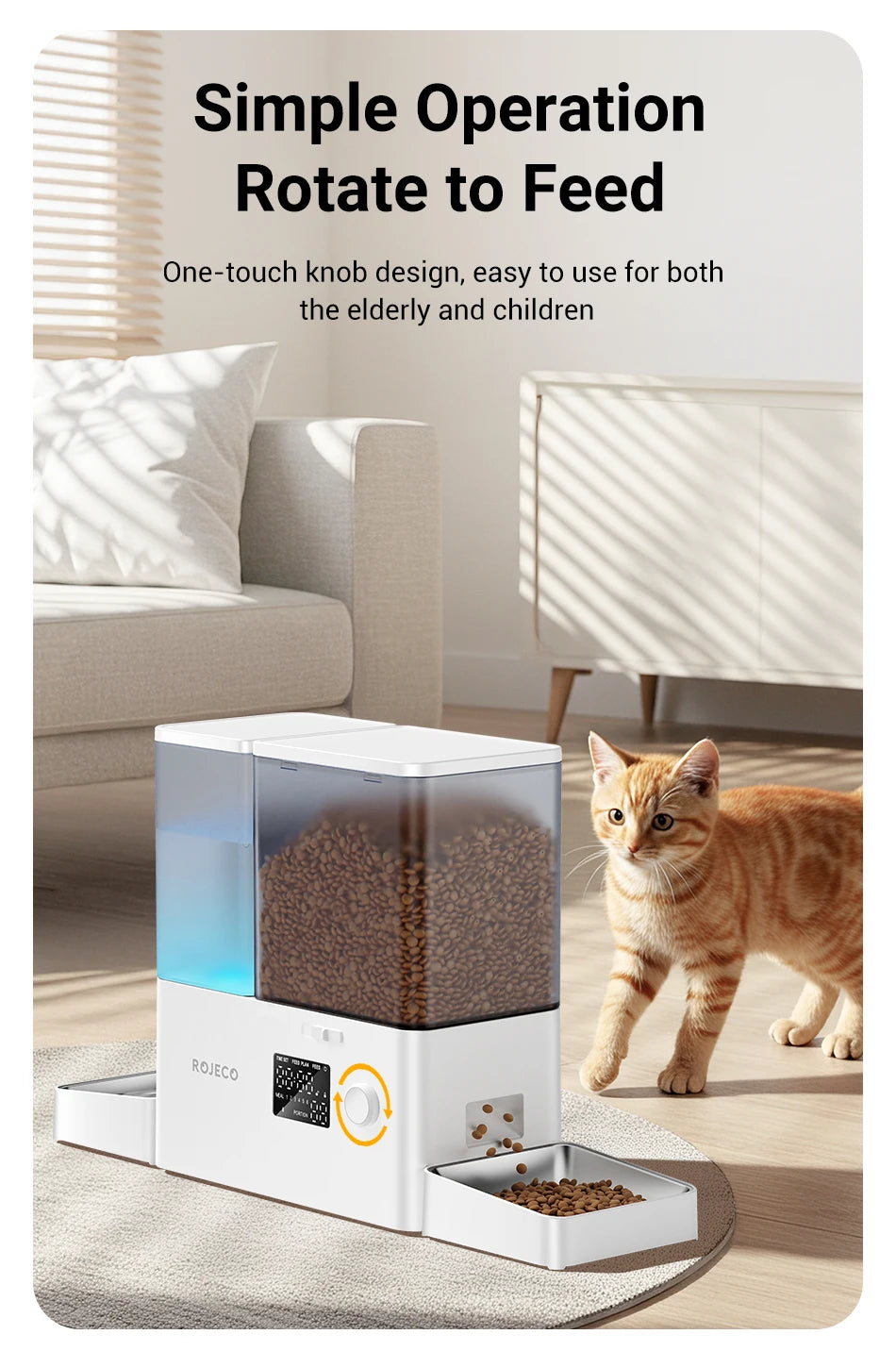 ROJECO Automatic Pet Feeder Water Fountain 8.5L Button Version Dog Food Dispenser Water Refill 2 in 1 Drinking Feeding Supplies