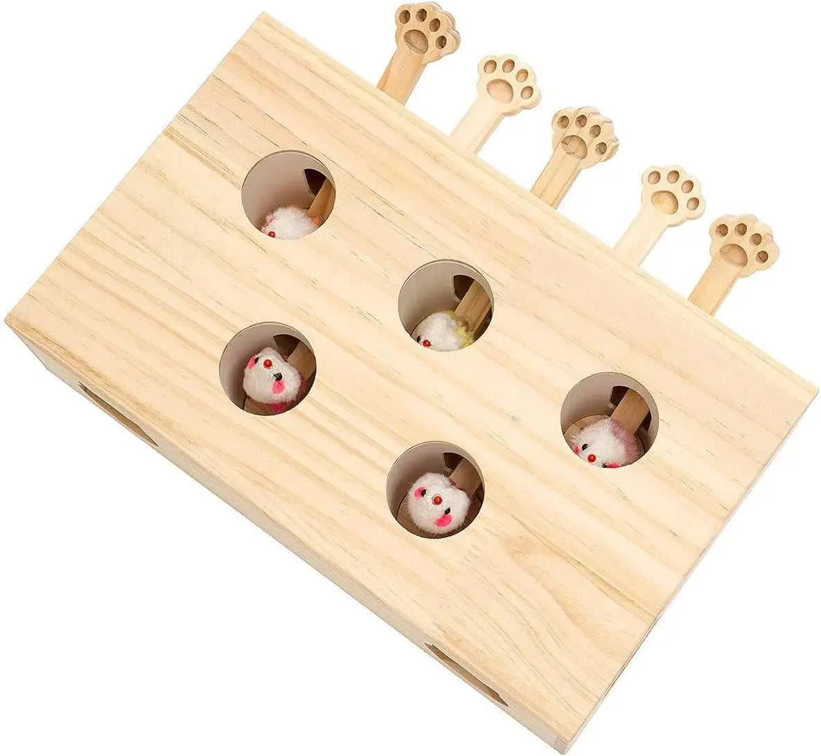 Mewoofun Cat Toys Interactive Whack-a-mole Solid Wood Toys for Indoor Cats Kitten Catch Mice Game