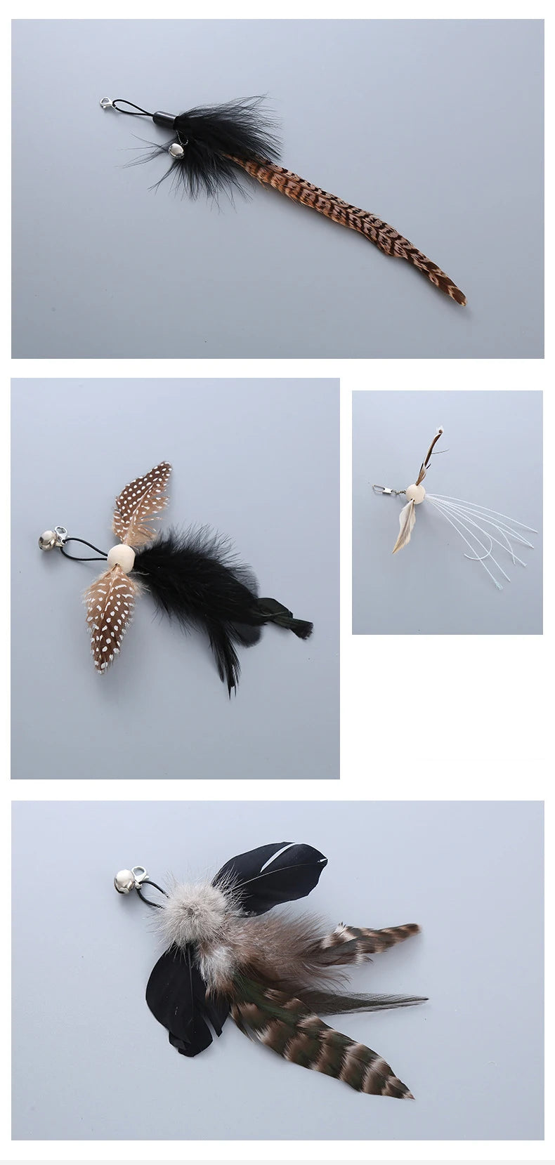 Cat Toys Funny Cat Stick Replacement Head Plush Feather Bird with Bell Toys Interactive Magic Wand DIY Feathers Pet Supplies