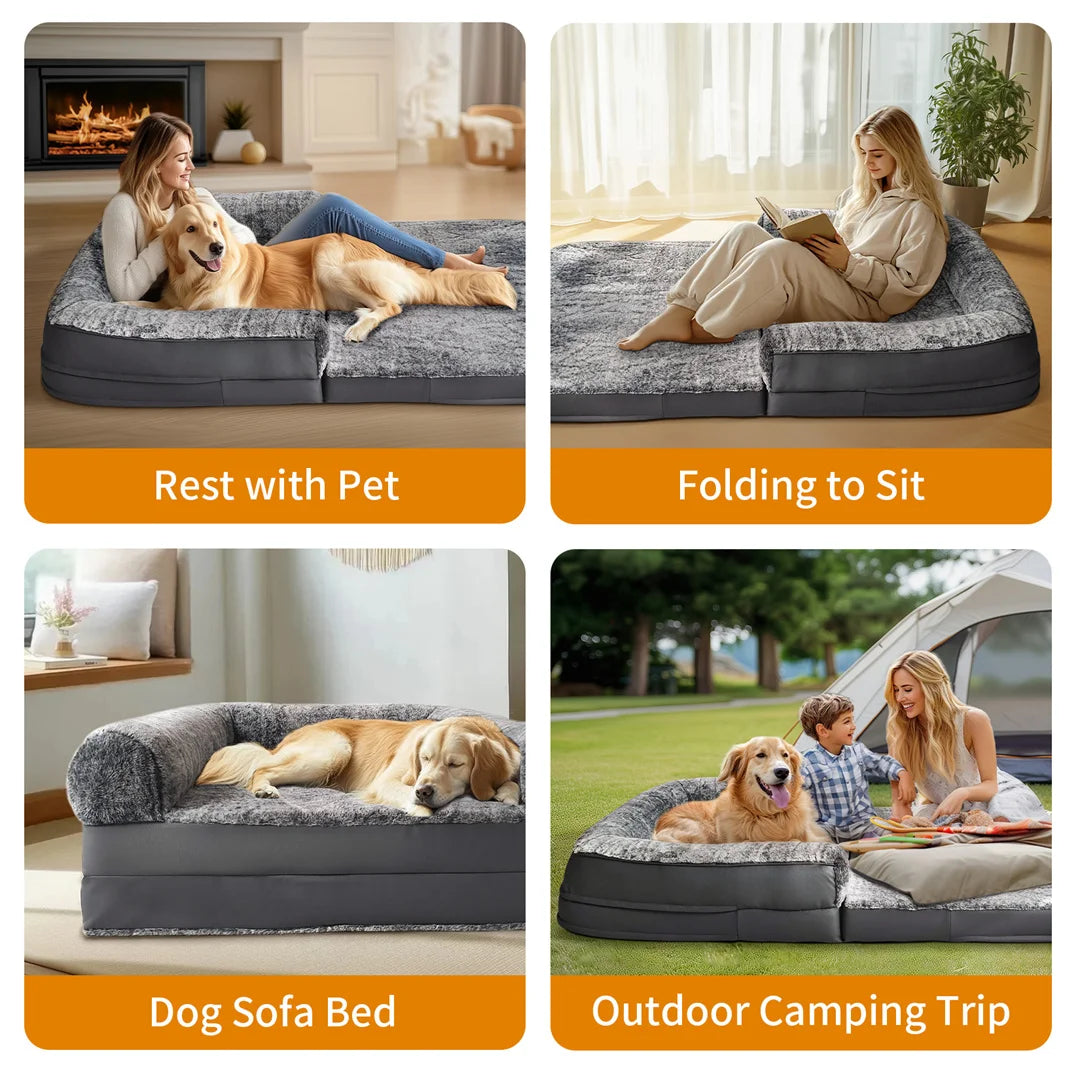180cm Long Human-Size Giant Dog Bed Foldable Calming Pet Dog Bed Plush Cover Orthopedic