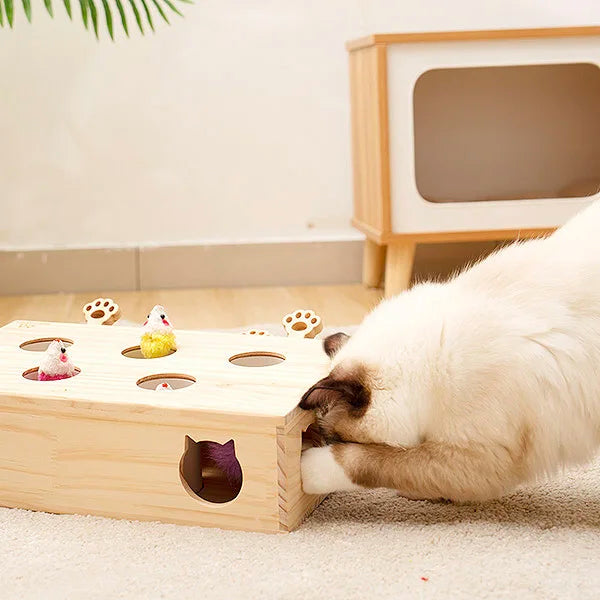 Mewoofun Cat Toys Interactive Whack-a-mole Solid Wood Toys for Indoor Cats Kitten Catch Mice Game