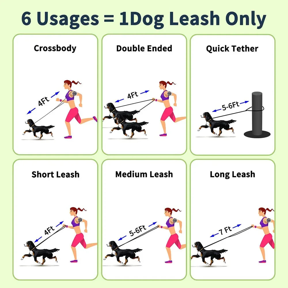 Hands Free Dog Leash 2.3m Real Leather Crossbody Dog Running Leash Multifunctional Pet Leads for All Breeds Dogs Walking Jogging