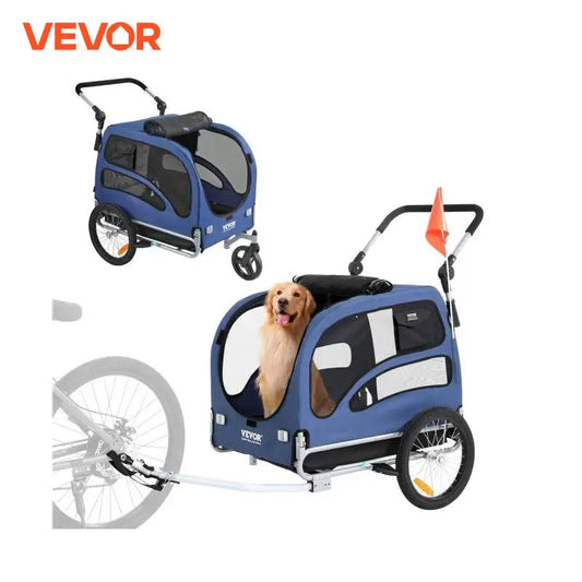 SucceBuy 100 lbs Dog Bike Trailer 2-in-1 Pet Stroller Cart Bicycle Carrier with Wheels Coupler Reflectors Flag for Dogs Travel