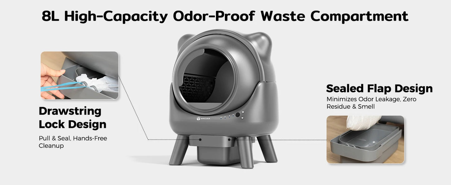 Amicura Cura X1 Automatic Cat Litter Box Self-Cleaning with App Control, Safety Sensor, Easy to Clean Electric Cat Litter Tray