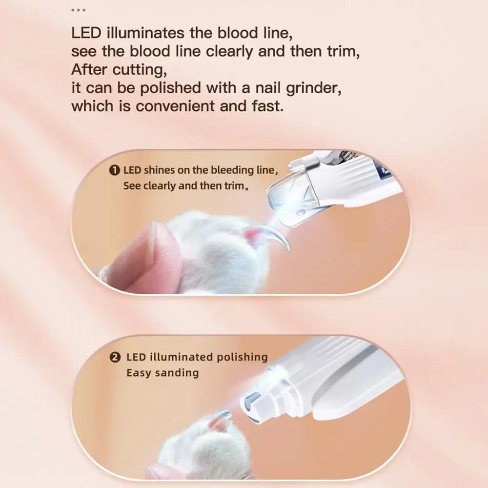 Pet Paws Trimmer Electric Rechargeable Dog Nail Trimmer With LED Light Ergonomic Pet Paws Grooming Tool Quiet File Toenail
