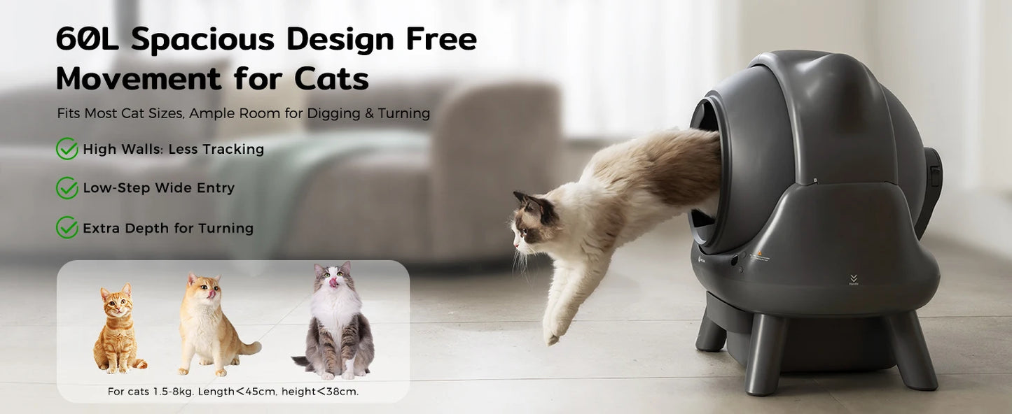 Amicura Cura X1 Automatic Cat Litter Box Self-Cleaning with App Control, Safety Sensor, Easy to Clean Electric Cat Litter Tray