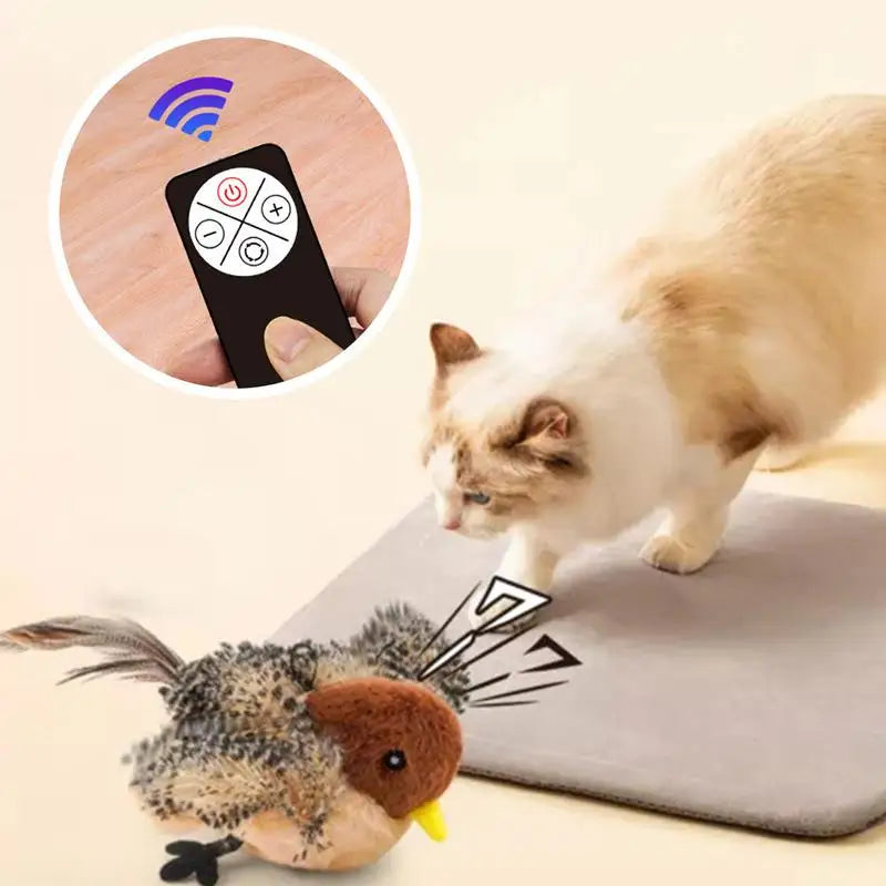 Chirping bird cat toy with Catnip Adjustable Touch Activated Squeak Plush Cat Toy Rechargeable Chirping Flapping Bird for Pet