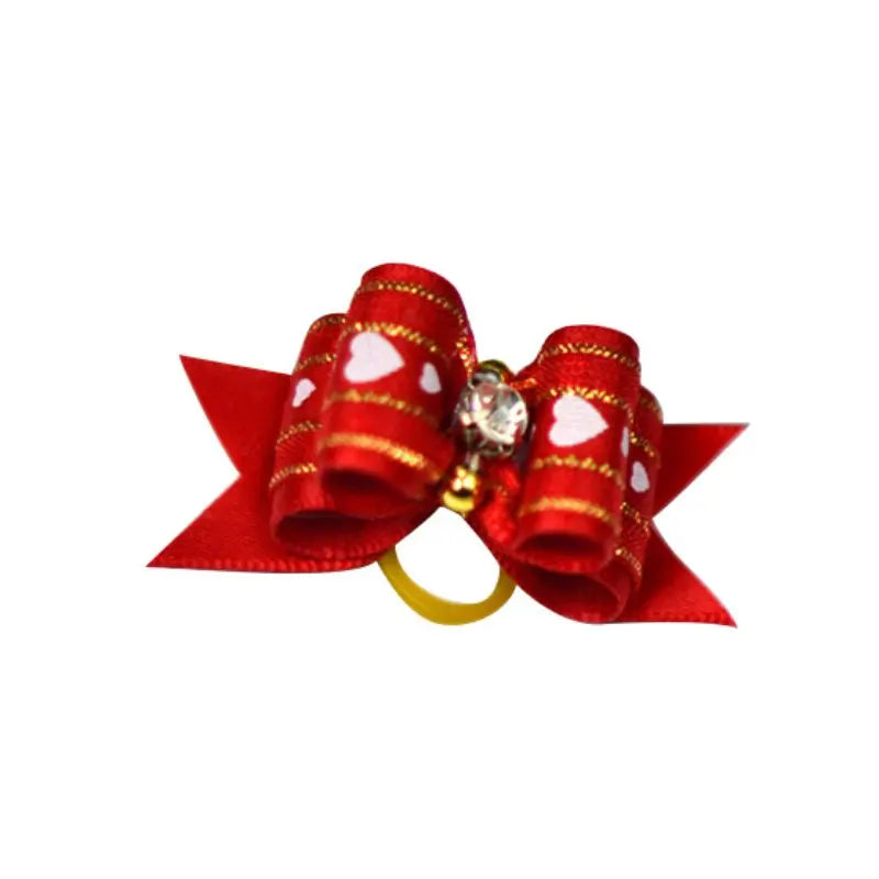 10pcs Pet Bow Decor Cat Puppy Bowknot Headdress with Bells Dog Hair Bows With Rubber Bands Pet Grooming Clips Dog Accessories