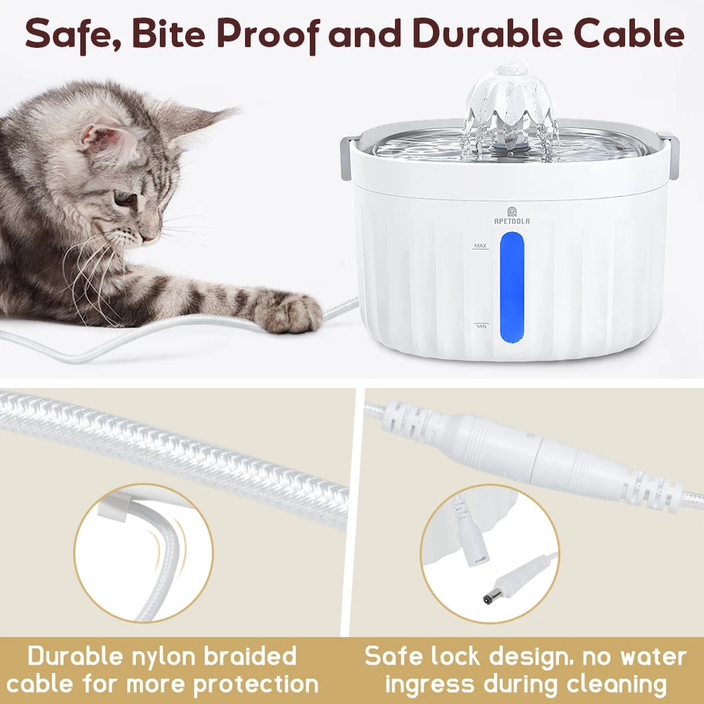 APETDOLA Cat Water Fountain Automatic Pet Water Dispenser for Cats Dogs with Stainless Steel Tray 6-level Filtering System fp10