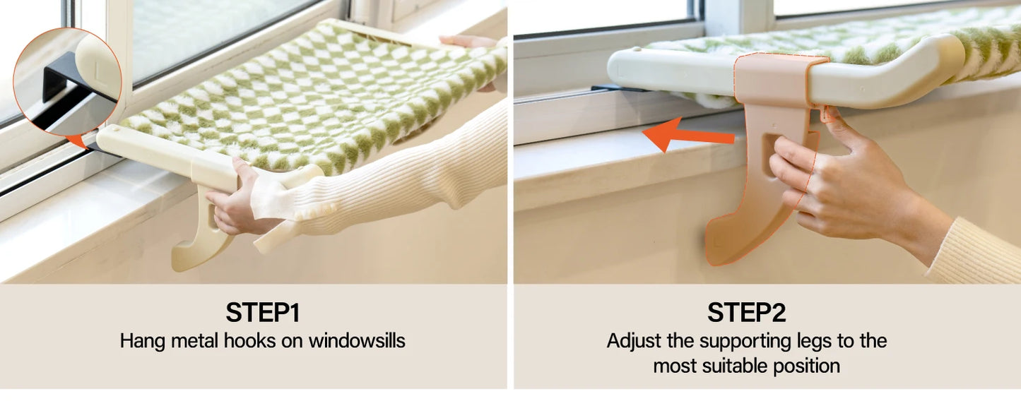 Mewoofun Cat Hammock One-Step Sliding Clamping Slot Adjustment Cat Window Hammock with Removable Covers 30kg Pet Accessories