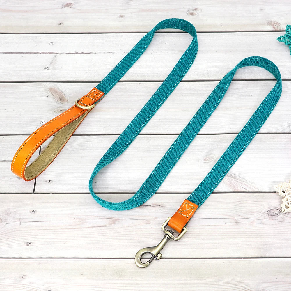 150cm Dog Walking Leash Durable Nylon Pet Dogs Lead Rope With PU Leather Handle For Small Medium Large Dogs French Bulldog