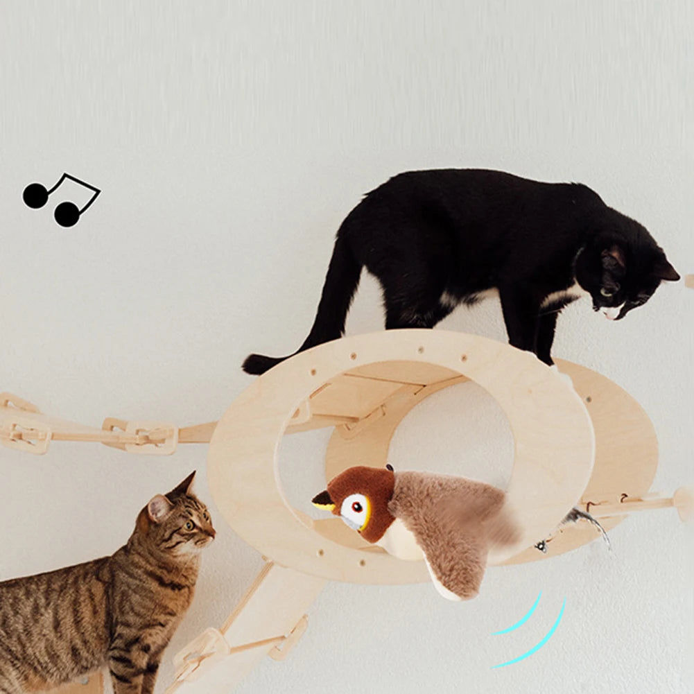 Interactive Cat Toys Flapping Wings(no Flying) Sparrow Catnip Toys Simulated Chirping Bird with Vibration Sensor for Cats