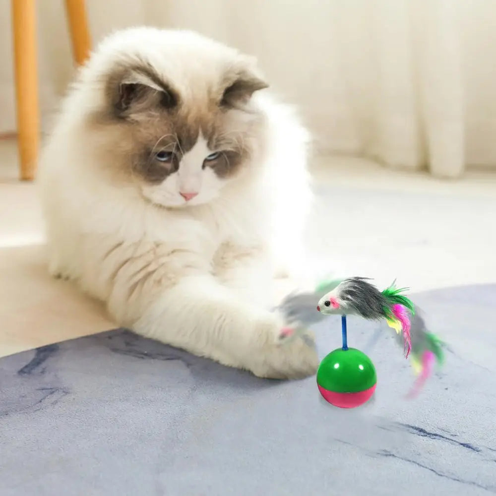 Pet Cat Toys Colorful Feather Mimi Favorite Mouse Kitten Cat Toys Play Balls With Sound Teasing Cat Toys For Catch Cats Supplies