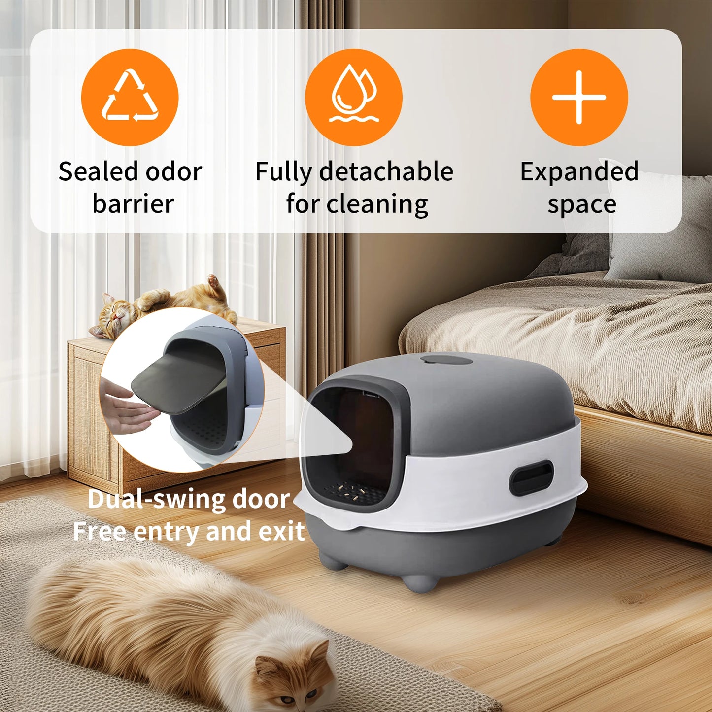 Oval Oblong Hooded Cat Litter Box Tray Front Entry Toilet with Litter Scoop for Kittens Cat Breeds Enclosed