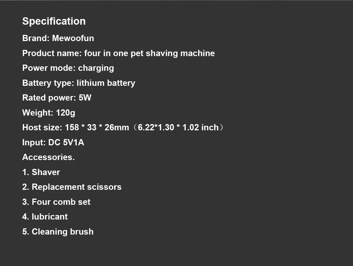 Mewoofun 4 in 1 Pet Electric Hair Trimmer with 4 Blades Grooming Clipper Nail Grinder Professional Recharge Haircut For Dogs Cat
