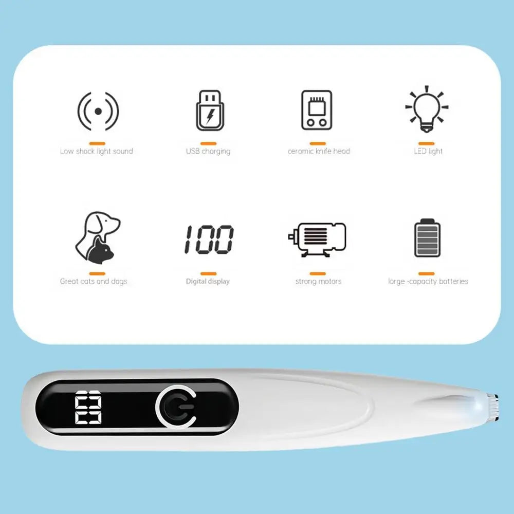 Dog Paw Trimmer with LED Light Fully Waterproof Pet Hair Trimmer with LED Display Dog Clippers for Grooming Daily supplies
