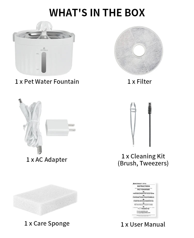 APETDOLA Cat Water Fountain Automatic Pet Water Dispenser for Cats Dogs with Stainless Steel Tray 6-level Filtering System fp10