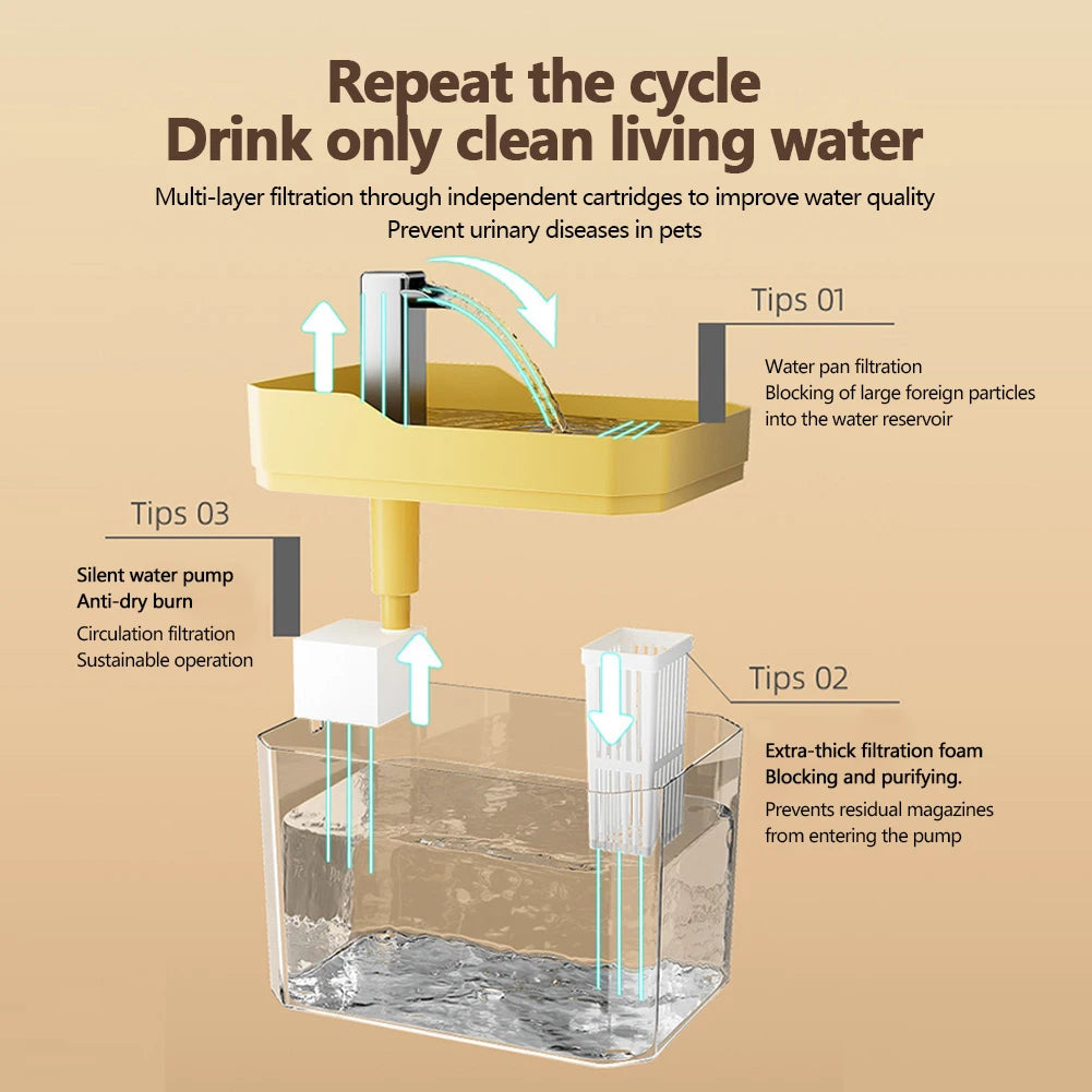 Cat Water Fountain Auto Filter Transparent Cat Drinker USB Anti-Dry Burning Recirculate Filtering Water Dispenser with Pump
