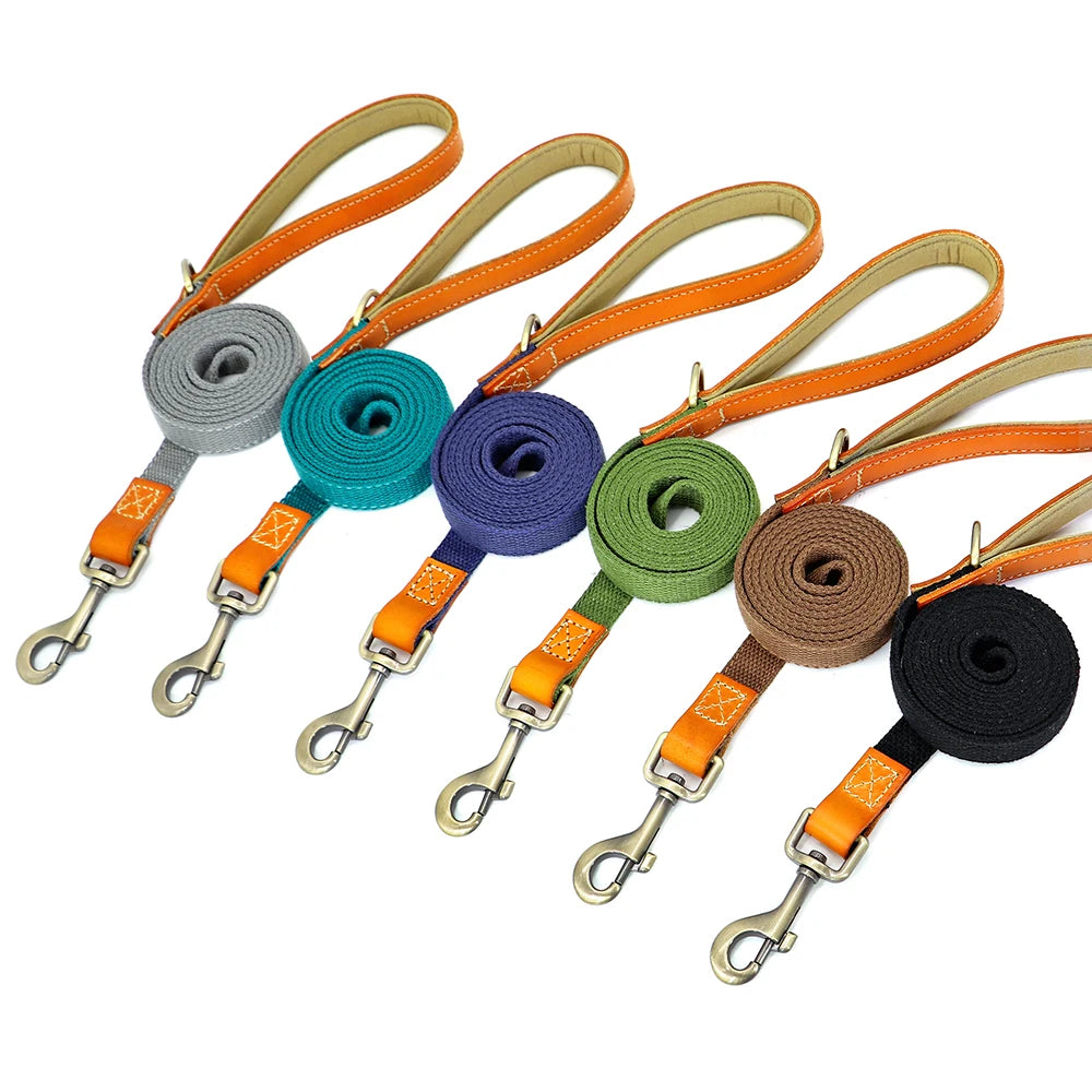 150cm Dog Walking Leash Durable Nylon Pet Dogs Lead Rope With PU Leather Handle For Small Medium Large Dogs French Bulldog