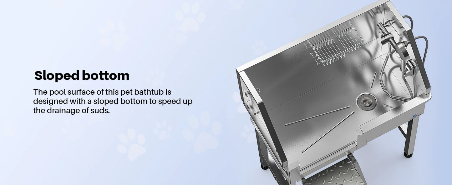 ROOMARK 34" Dog Bathing Station Stainless Steel Dog Grooming Tub with Sliding Door Faucet Accessories Dog Bathtub for Medium Pet