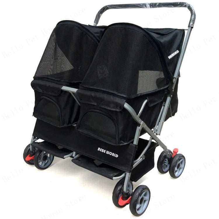 Multifunctional pet car Ultra-light two-seater pet buggy Detachable and washable trolley Universal pet car for cats and dogs