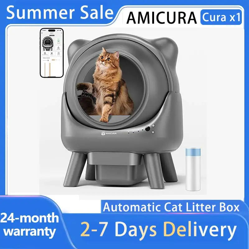 Amicura Cura X1 Automatic Cat Litter Box Self-Cleaning with App Control, Safety Sensor, Easy to Clean Electric Cat Litter Tray
