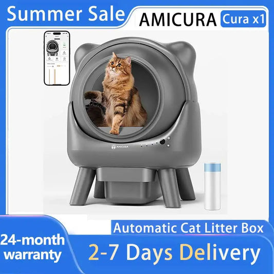 Amicura Cura X1 Automatic Cat Litter Box Self-Cleaning with App Control, Safety Sensor, Easy to Clean Electric Cat Litter Tray