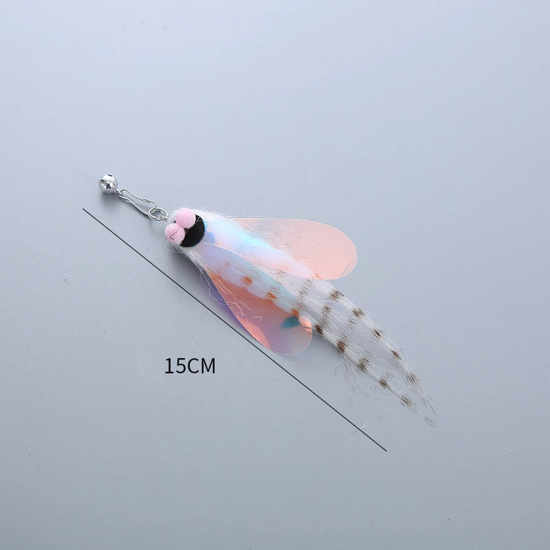Cat Toys Funny Cat Stick Replacement Head Plush Feather Bird with Bell Toys Interactive Magic Wand DIY Feathers Pet Supplies