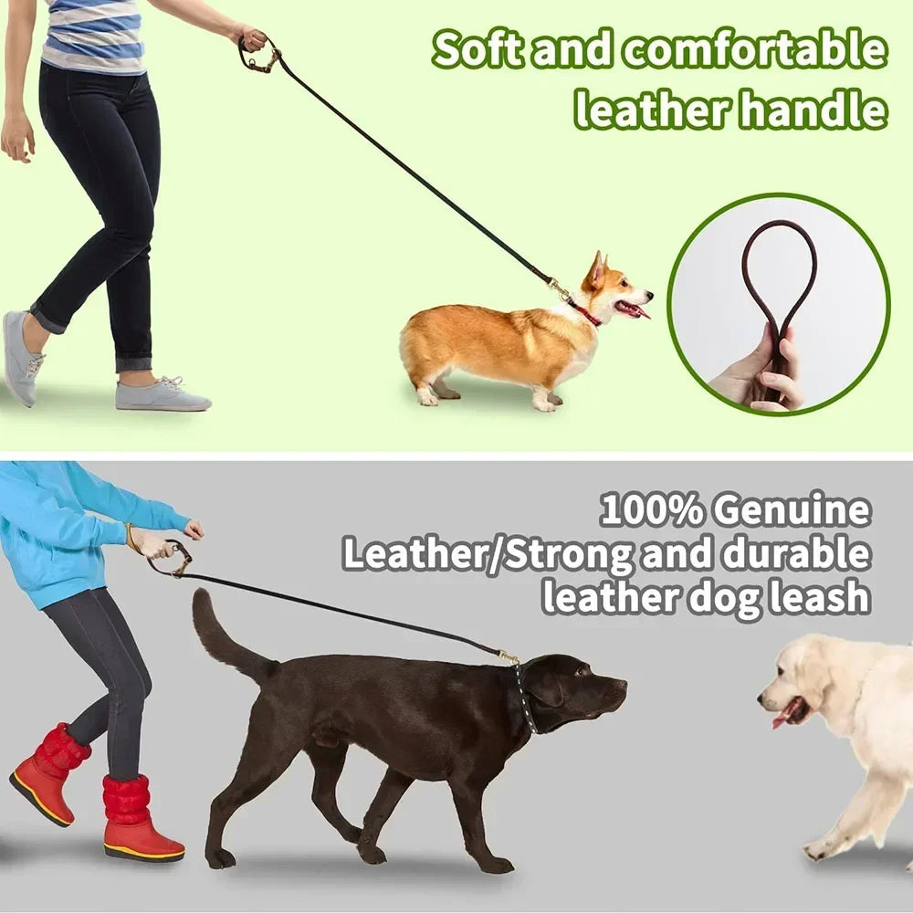 Hands Free Dog Leash 2.3m Real Leather Crossbody Dog Running Leash Multifunctional Pet Leads for All Breeds Dogs Walking Jogging