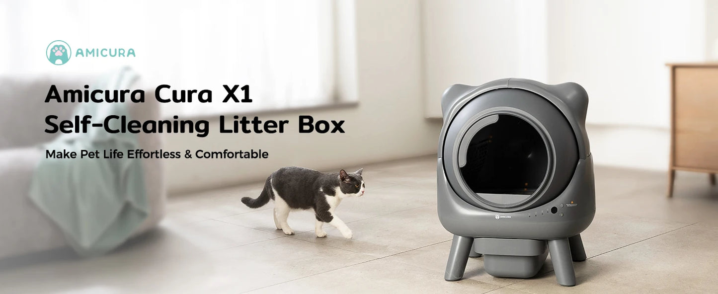 Amicura Cura X1 Automatic Cat Litter Box Self-Cleaning with App Control, Safety Sensor, Easy to Clean Electric Cat Litter Tray