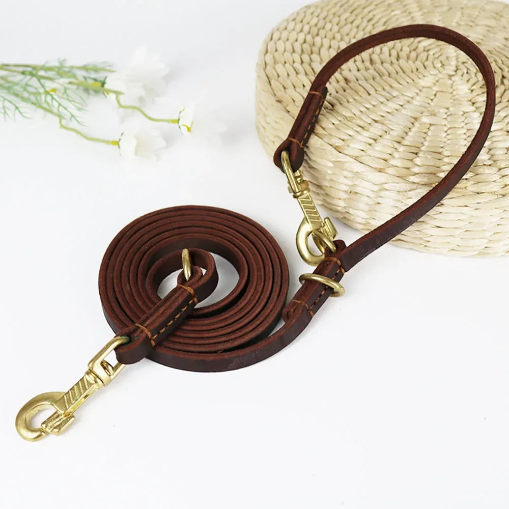 Hands Free Dog Leash 2.3m Real Leather Crossbody Dog Running Leash Multifunctional Pet Leads for All Breeds Dogs Walking Jogging