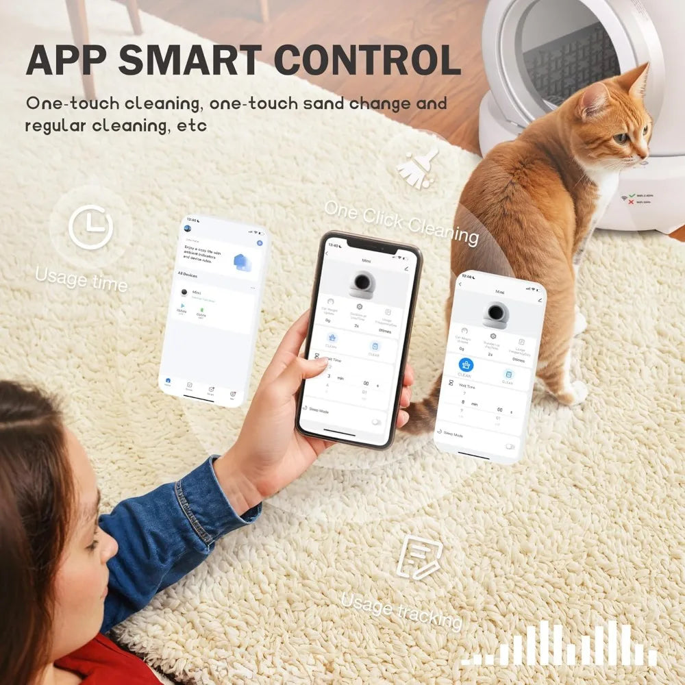 Self Cleaning Litter Box, Automatic Cat Litter Box Self Cleaning for Multiple Cats, with Safety Protection, App Control