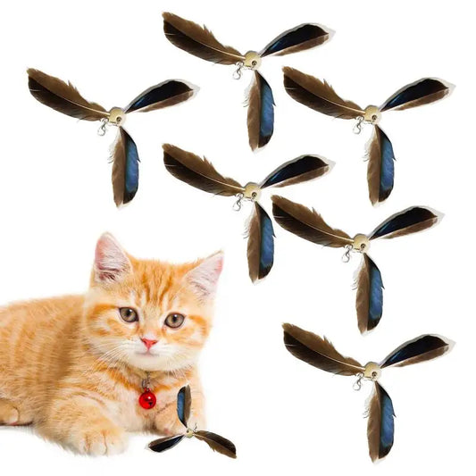 6PCS Cat Toys Feathers Wand Cat Wand Toy Refill Cat Teaser Toy Interactive Kitten Teaser Refill Rotating Cat Feathers Refill Toy