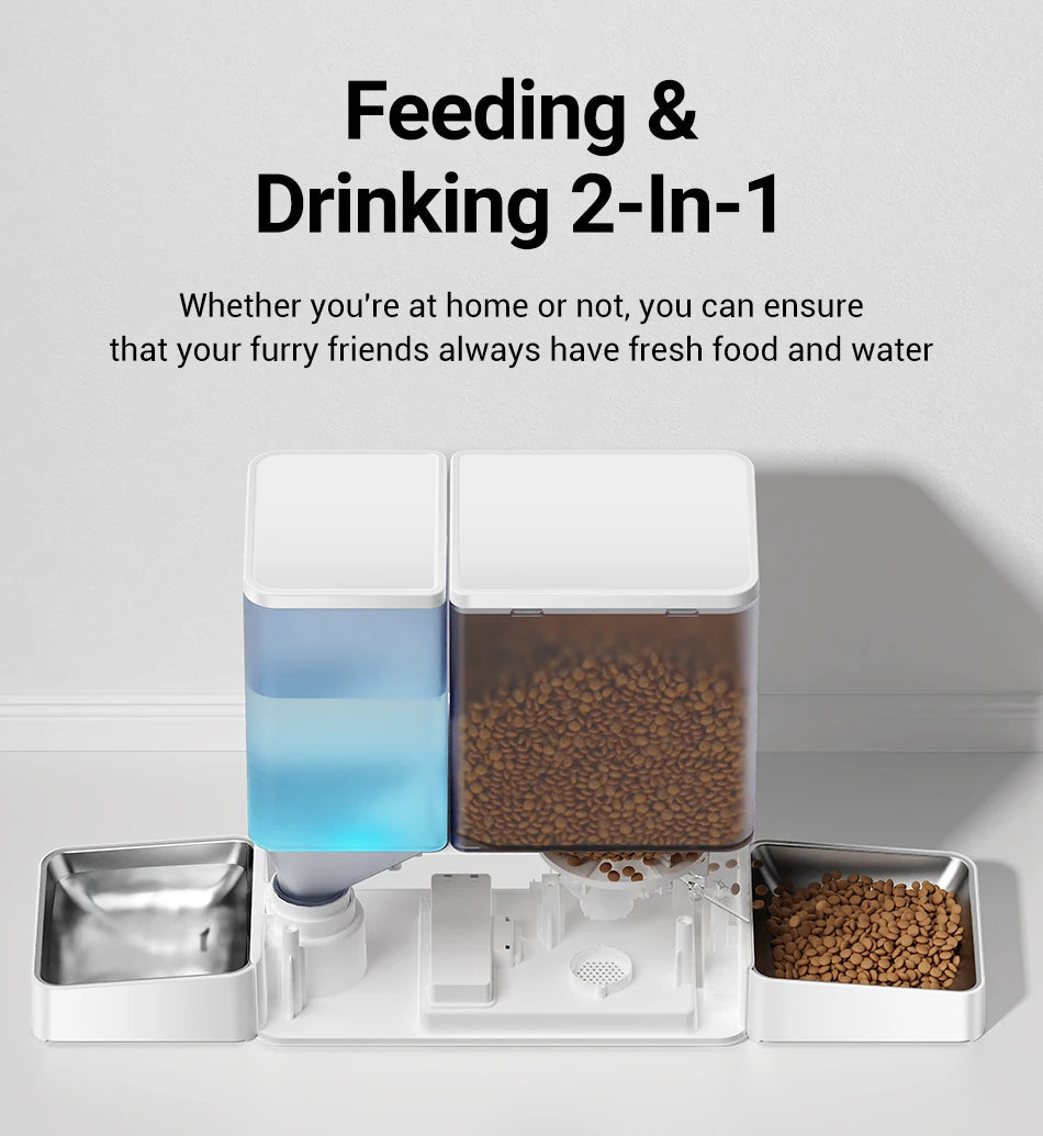 ROJECO Automatic Pet Feeder Water Fountain 8.5L Button Version Dog Food Dispenser Water Refill 2 in 1 Drinking Feeding Supplies
