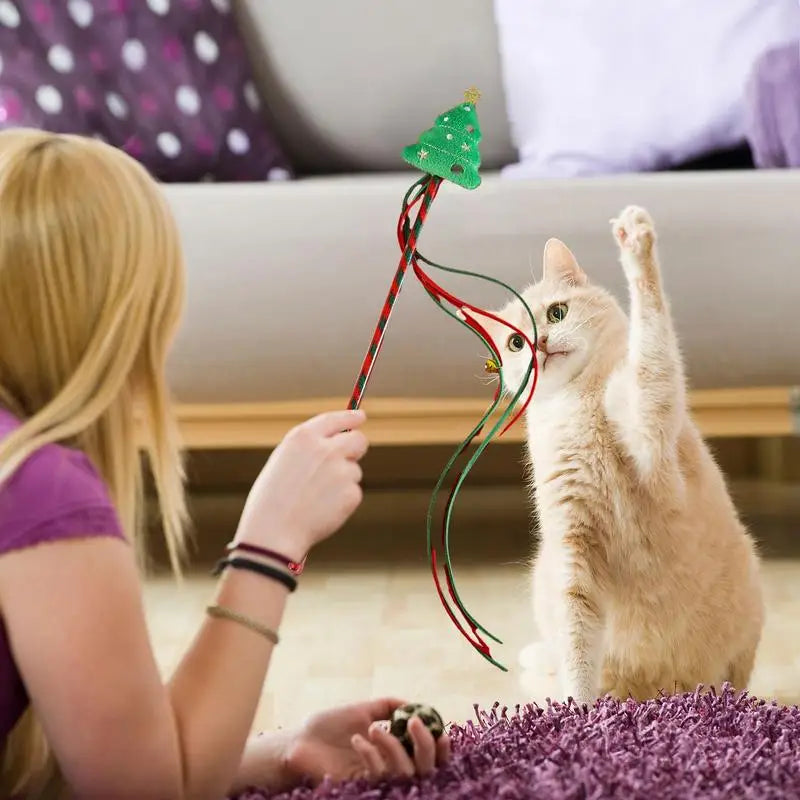 Cat Wands For Indoor Cats Creative Christmas Cat Toy String Cat Toy Interactive Cat Toy Multipurpose Cat Teasing Stick For Pet