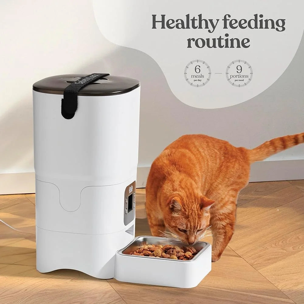 Smart Automatic Cat Feeder 6L Dual Power Supply LCD Timer 9 Portions Pet Safe Design Easy Setup Hygiene Maintenance