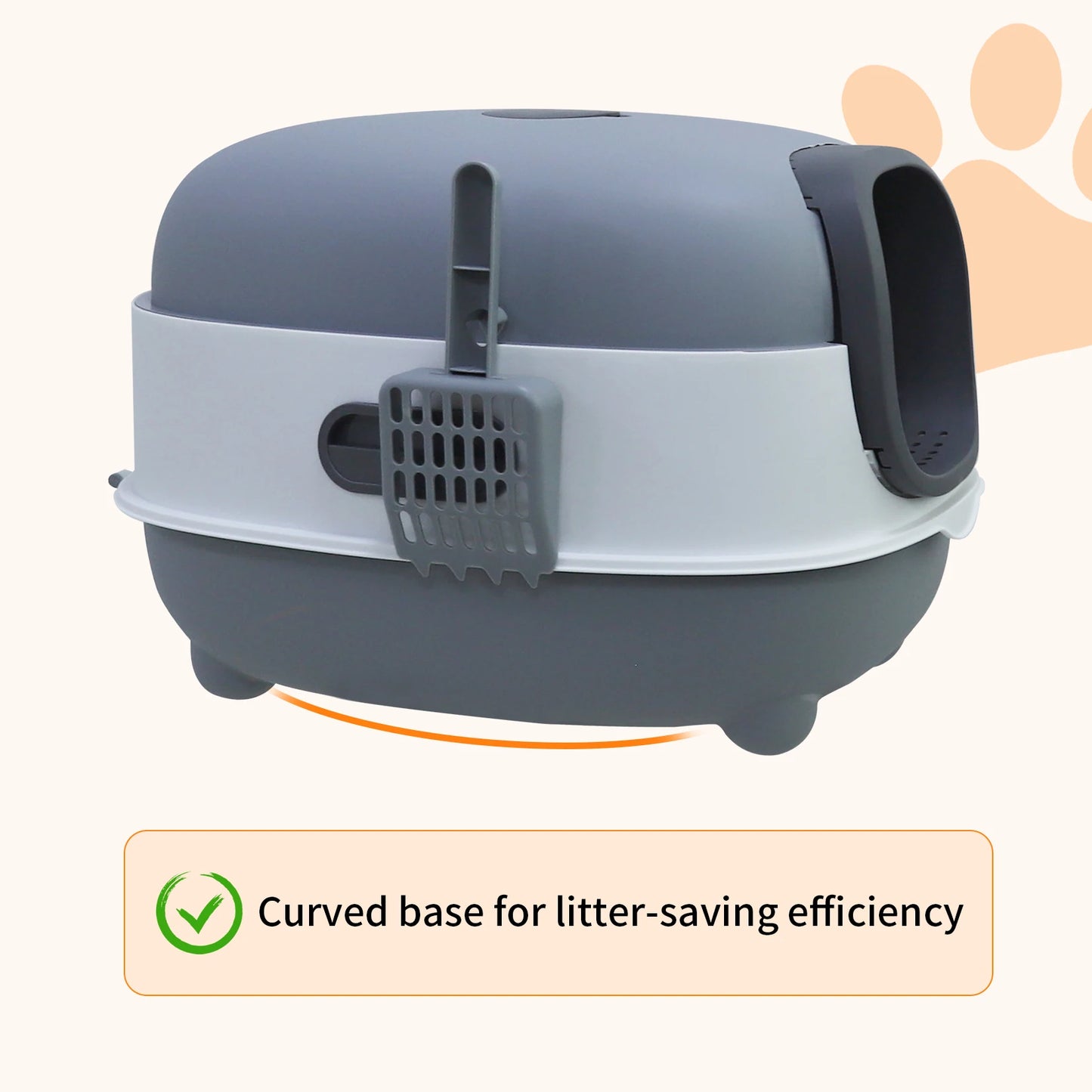 Oval Oblong Hooded Cat Litter Box Tray Front Entry Toilet with Litter Scoop for Kittens Cat Breeds Enclosed