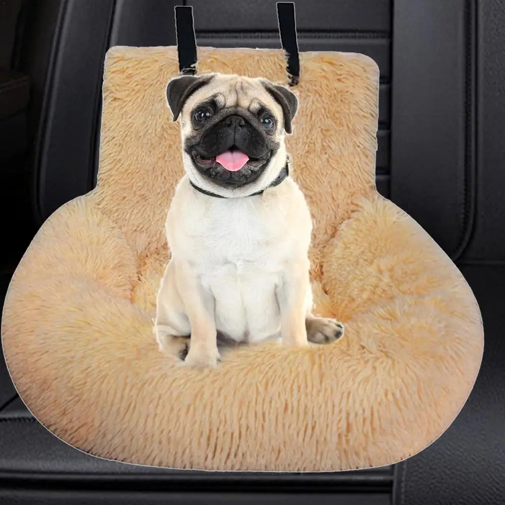 Soft Plush Dog Seat Kennel Cat Car Seat Cushion Puppy Bed With Adjustable Fixed Strap Cat Pet Traveling Carry Vehicle Supplies