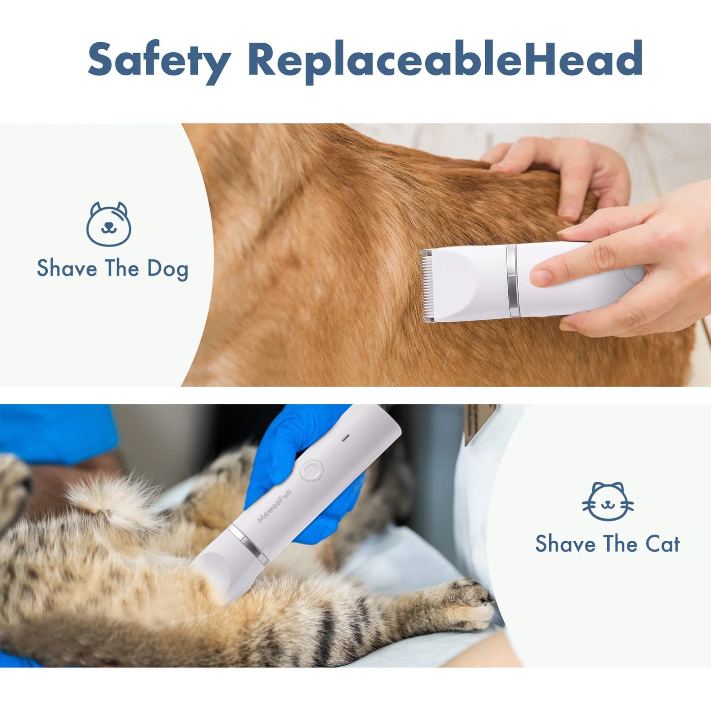 Mewoofun 4 in 1 Pet Electric Hair Trimmer with 4 Blades Grooming Clipper Nail Grinder Professional Recharge Haircut For Dogs Cat
