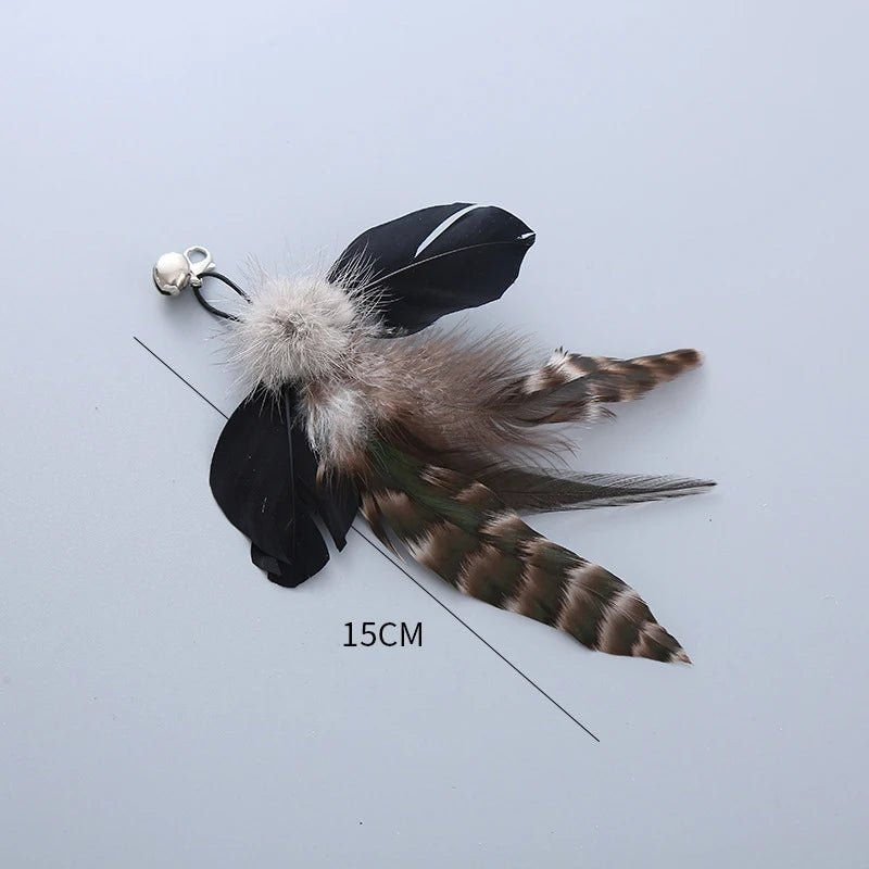 Cat Toys Funny Cat Stick Replacement Head Plush Feather Bird with Bell Toys Interactive Magic Wand DIY Feathers Pet Supplies