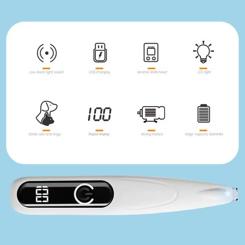 Dog Paw Trimmer with LED Light Fully Waterproof Pet Hair Trimmer with LED Display Dog Clippers for Grooming Daily supplies