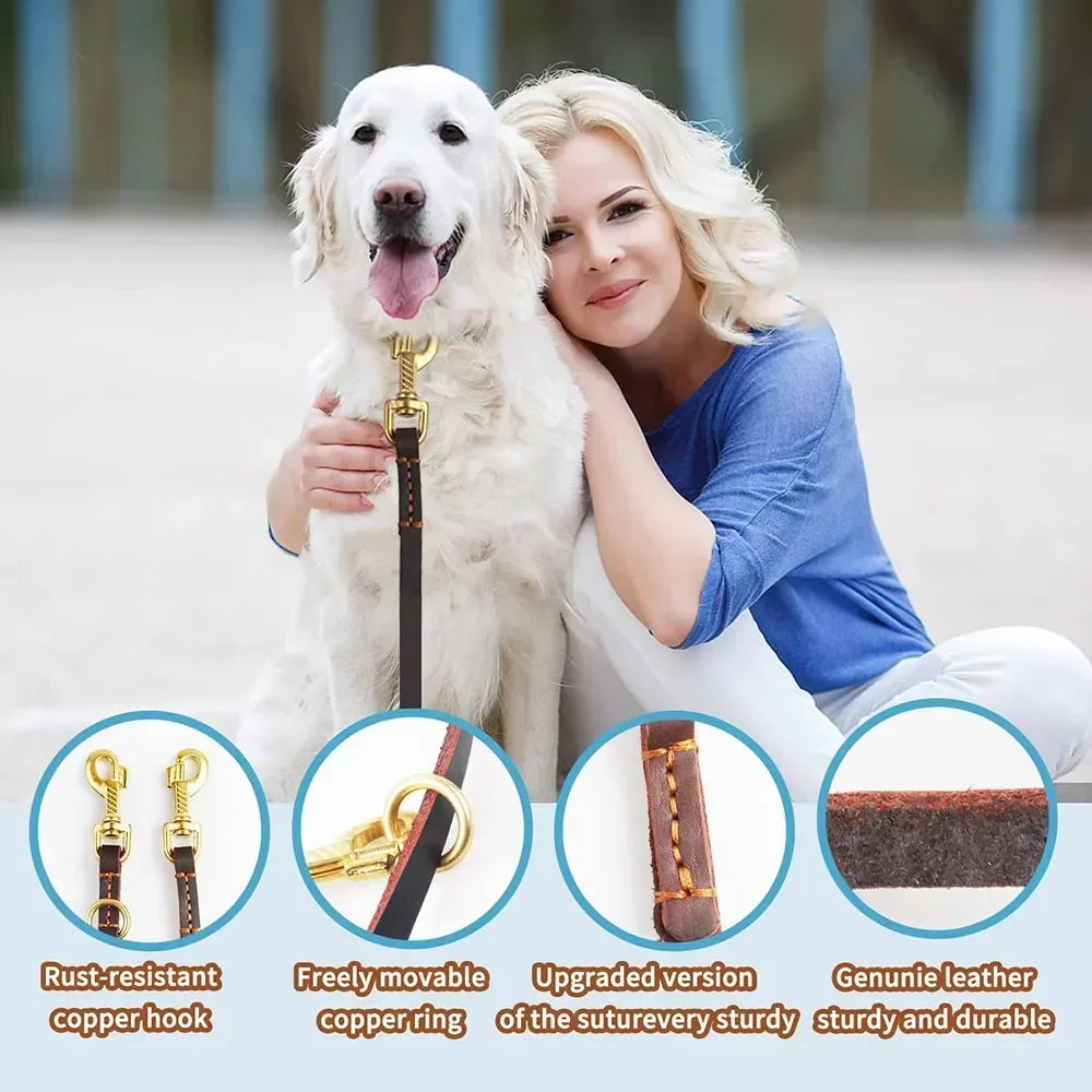 Hands Free Dog Leash 2.3m Real Leather Crossbody Dog Running Leash Multifunctional Pet Leads for All Breeds Dogs Walking Jogging
