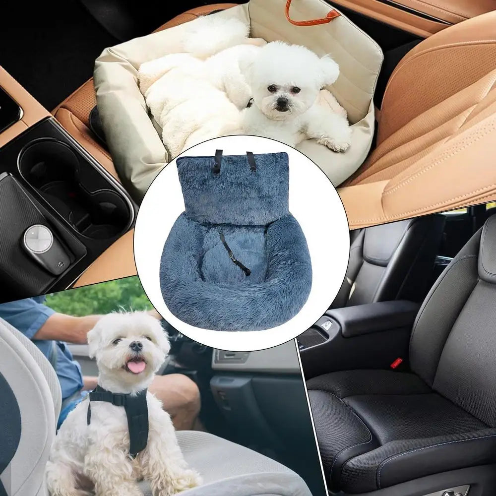 Soft Plush Dog Seat Kennel Cat Car Seat Cushion Puppy Bed With Adjustable Fixed Strap Cat Pet Traveling Carry Vehicle Supplies