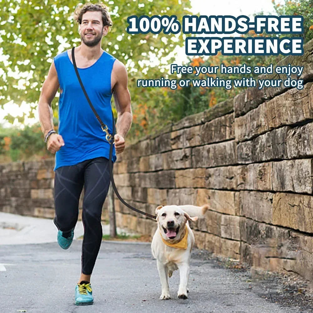 Hands Free Dog Leash 2.3m Real Leather Crossbody Dog Running Leash Multifunctional Pet Leads for All Breeds Dogs Walking Jogging