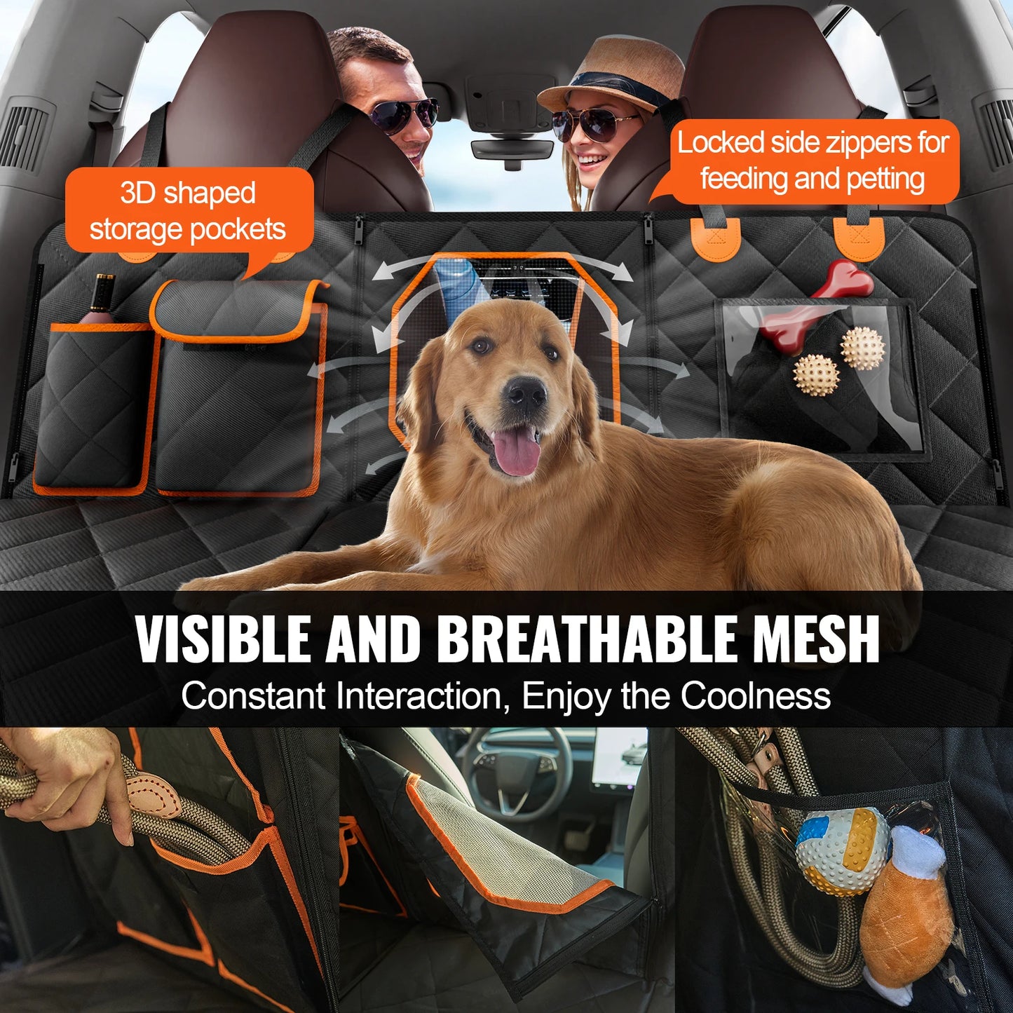 SucceBuy Dog Car Seat Cover for Back Seat Waterproof 600D Heavy Duty Pet Car Seat Protectors with Mesh Window and Storage Pocket