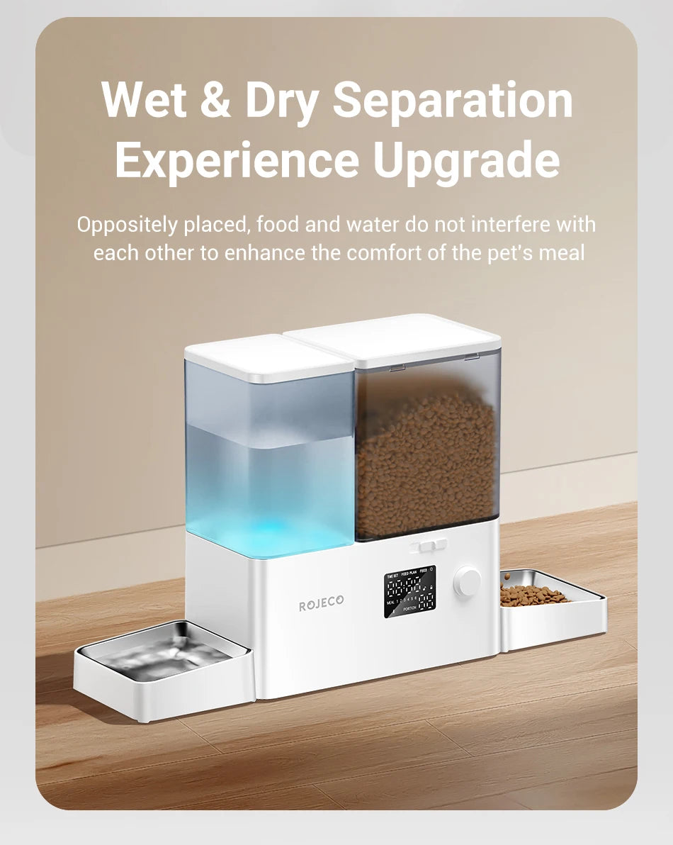 ROJECO Automatic Pet Feeder Water Fountain 8.5L Button Version Dog Food Dispenser Water Refill 2 in 1 Drinking Feeding Supplies